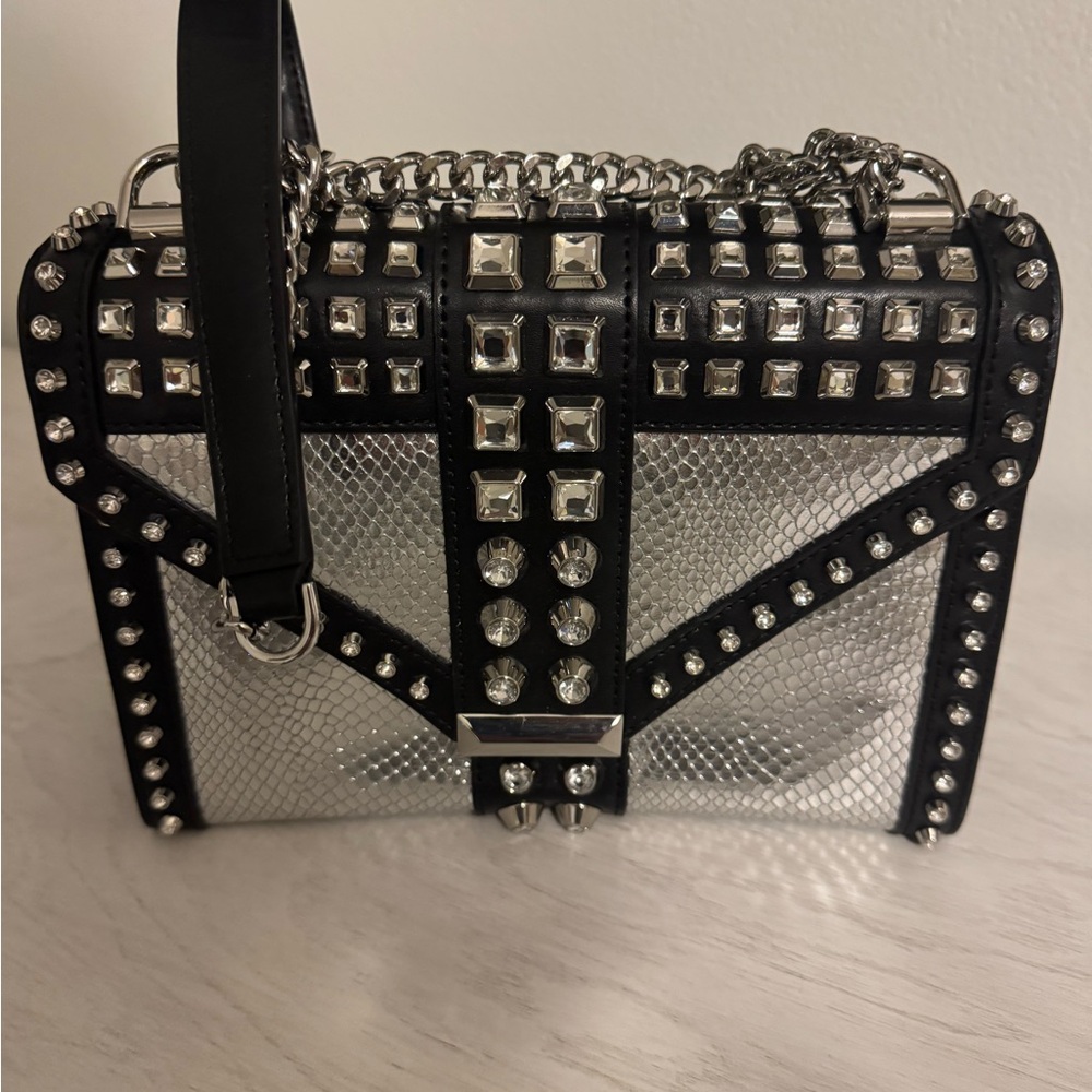 Michael Kors Silver and Black Studded Crossbody Bag